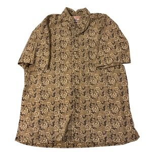 Alfred Shaheen by Reyn Spooner Mens Brown Floral Rose Hawaiian Shirt Large L